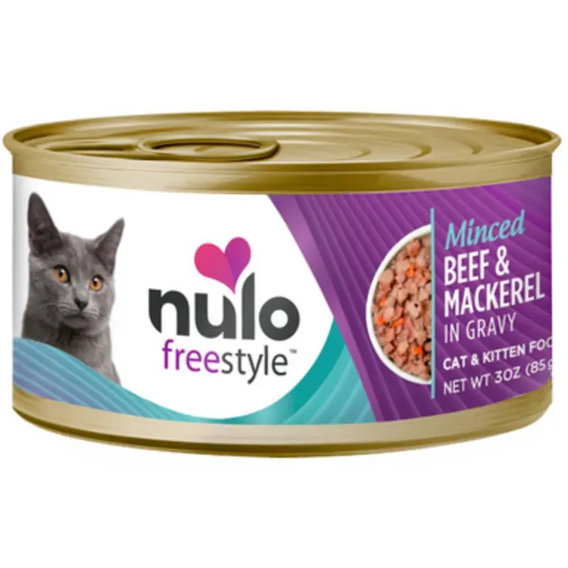 Nulo Freestyle Cat & Kitten Minced Beef & Mackerel Recipe In Gravy Canned Cat Food 3 oz