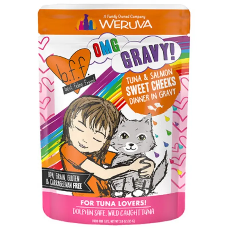 Weruva B.F.F. OMG Tuna & Salmon Sweet Cheeks Dinner in Gravy Wet Cat Food 3 oz