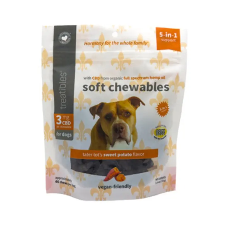 Treatibles Tater Tots Sweet Potato Flavor 3 mg CBD Soft Dog Chews 60 ct