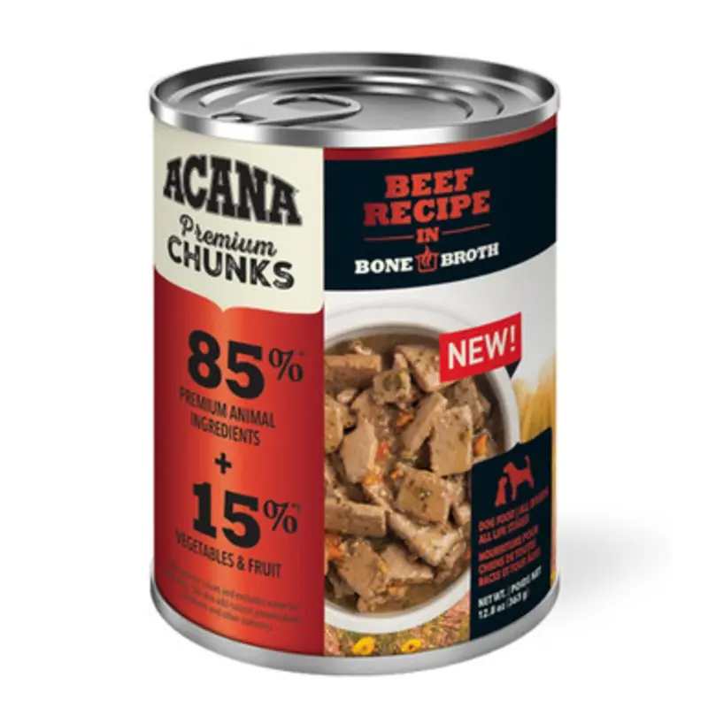 Acana Premium Chunks Beef Recipe in Bone Broth Canned Dog Food 12.8 oz