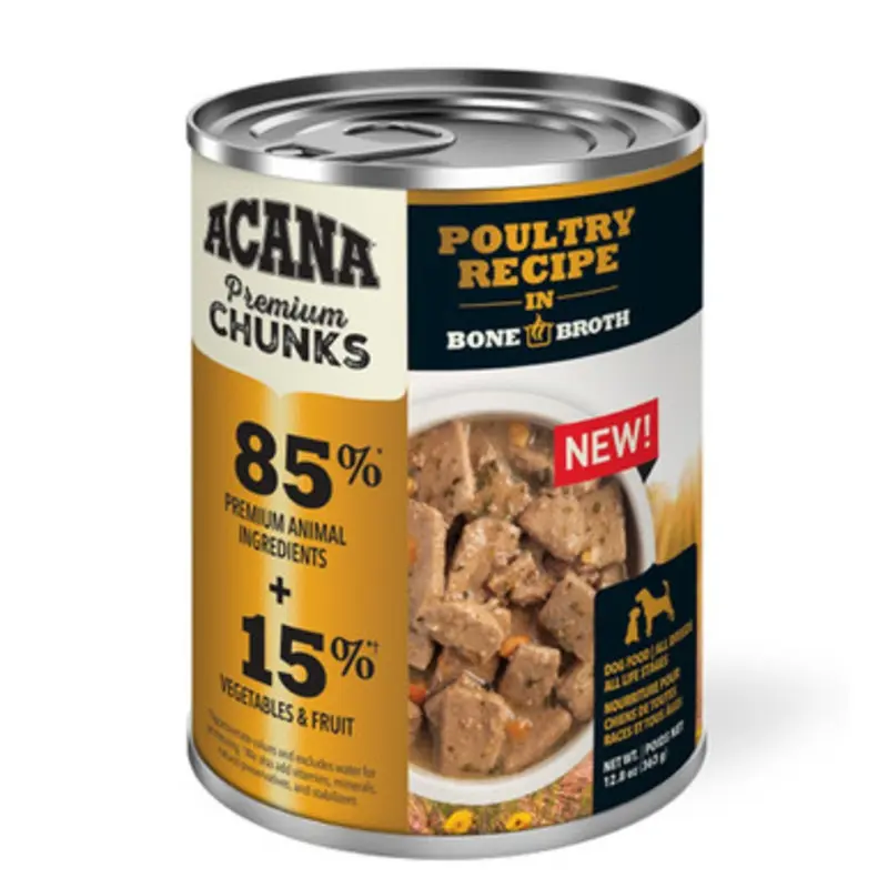 Acana Premium Chunks Poultry Recipe in Bone Broth Canned Dog Food 12.8 oz