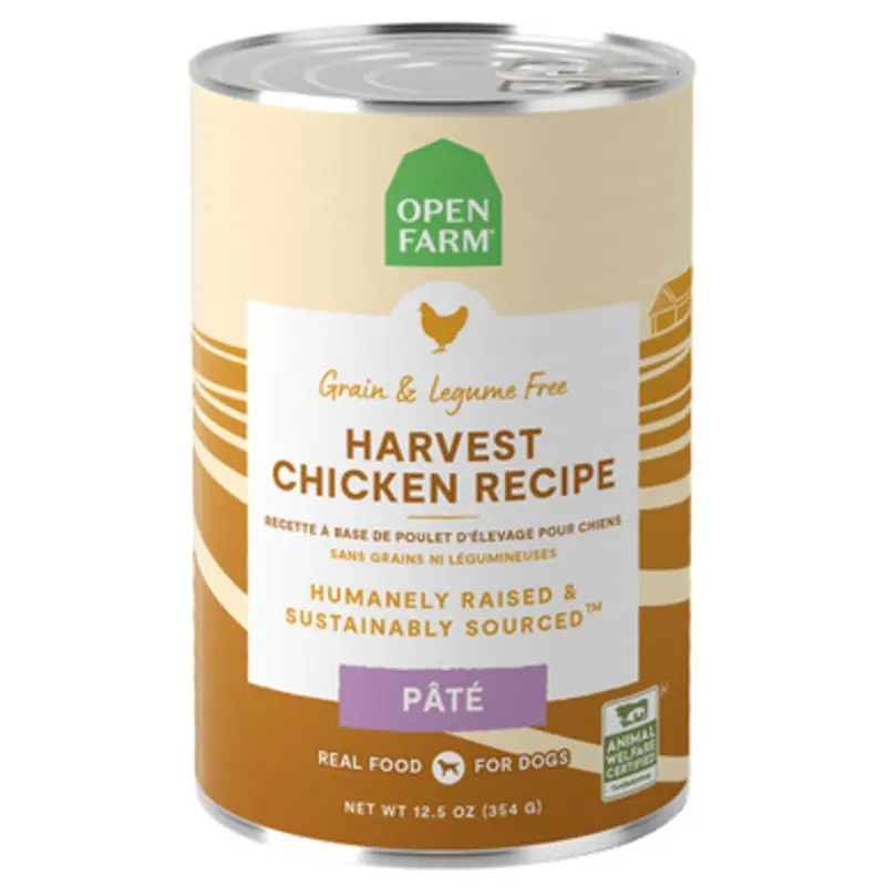 Open Farm Grain Free Harvest Chicken Recipe Pate Canned Dog Food 12.5 oz