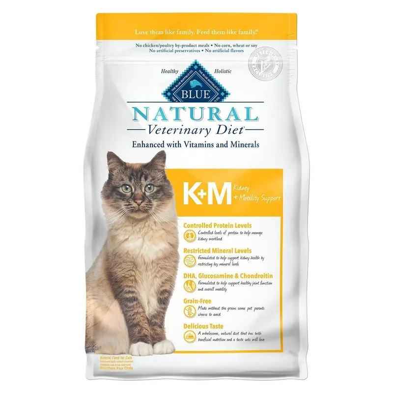 BLUE Natural Veterinary Diet K+M Kidney + Mobility Support For Cats - Dry