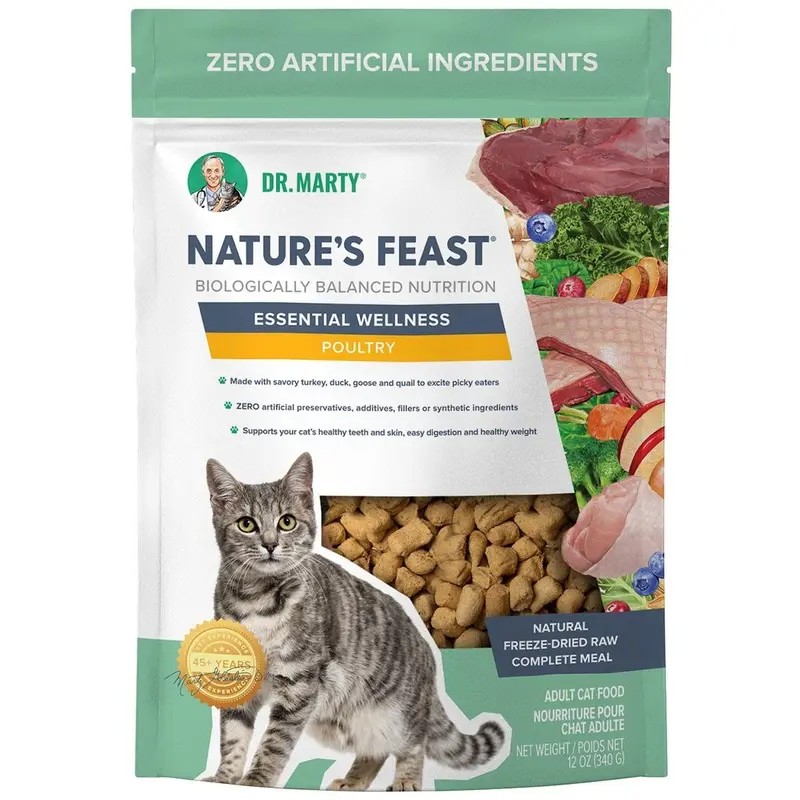 Dr. Marty Nature's Feast Essential Wellness Freeze-Dried Poultry Cat Food  5.5 oz. Bag
