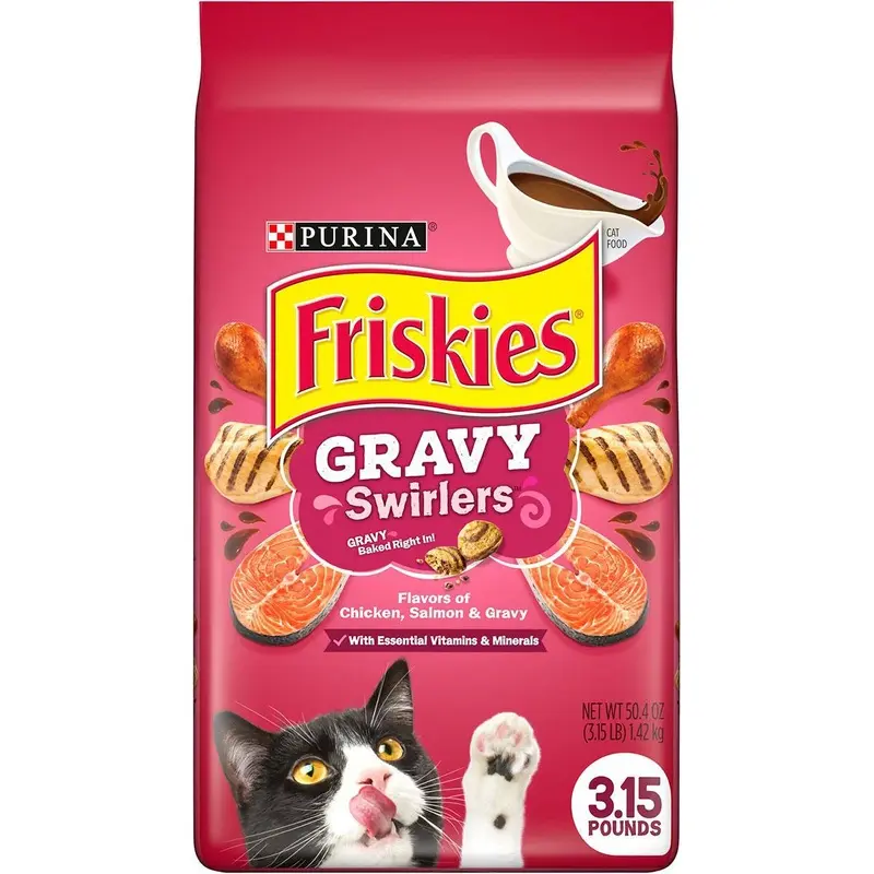 Purina Friskies Gravy Swirlers Dry Cat Food - Chicken & Salmon 3.15 lb. Bag