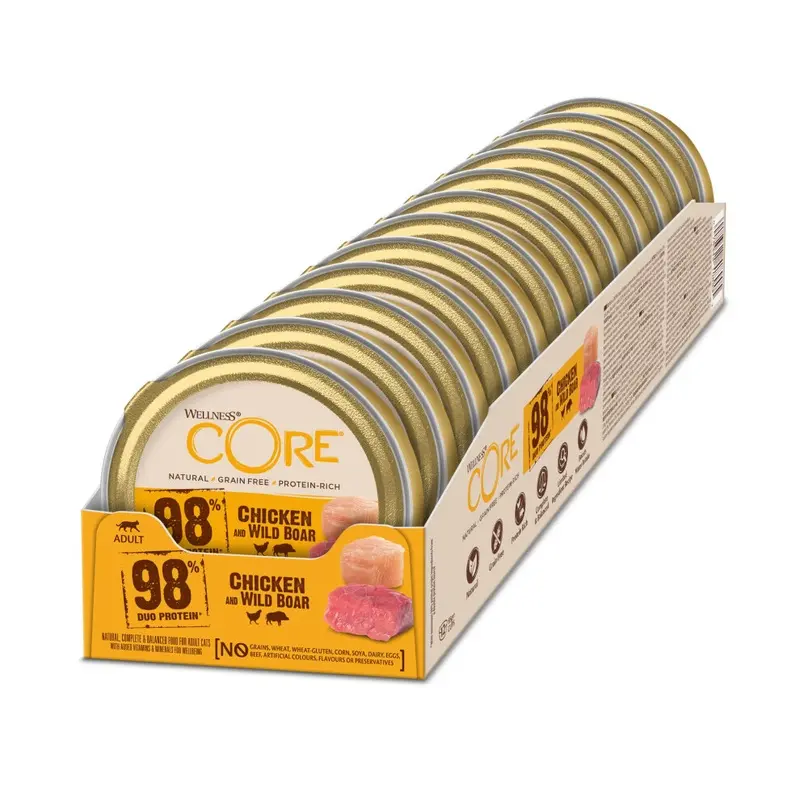 Wellness Core Grain 98 Percent, X 85G, Chicken & Wild Boar, Wet Cat Food, Chunky Cat Pate, All-Natural, -Free, High Meat Content, Protein-Rich, Size 12