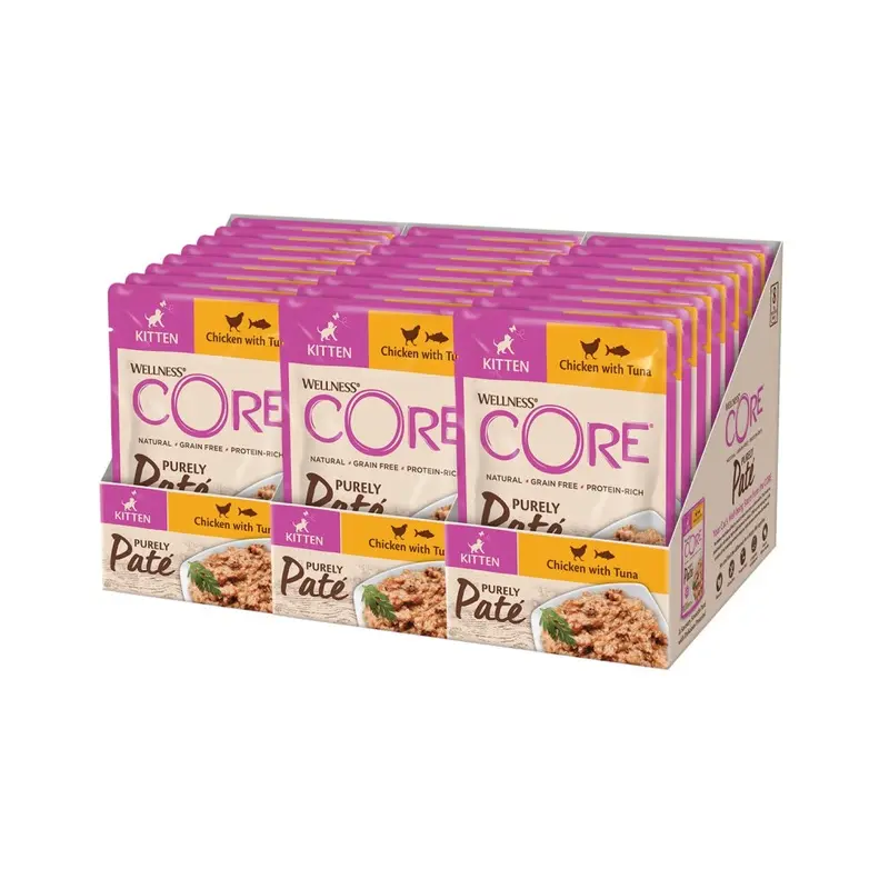 Wellness Core Grain Purely Pat Kitten, Kitten Food Wet, Smooth Pat Wet Cat Food For Kittens, -Free, High Meat Content, Chicken & Tuna, X 85G Size 24