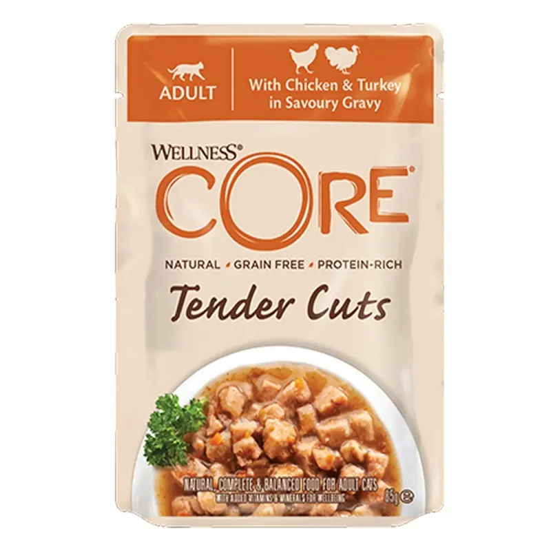 Wellness Core Grain/White Cat Tender Cuts With Chicken And Turkey In Savoury Gravy 85G